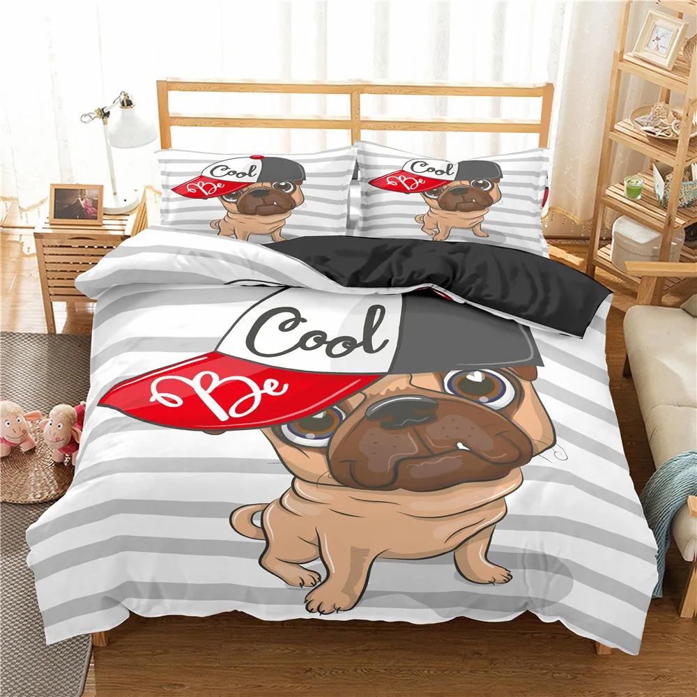 Dog Print Bedding Set Pug Retriever Corgi Dog Duvet Cover Microfiber Cute Pet Animal Queen Quilt Cover for Girls Boys Kids Room