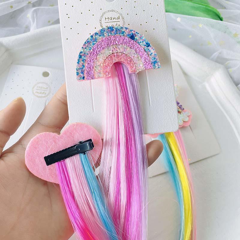 Unicorn Colorful Wigs Hair Clip Kids Gift Girls Unicorn Birthday Party Decoration Favors Rainbow Headwear Braids Accessories