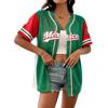 Unisex Baseballtrikot Print Knopfleiste Kurzarm Erwachsenen Sportbekleidung Oberteil Lockerer Sitz Gestreiftes Design