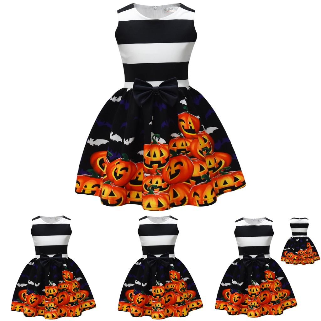 Smiling Pumpkin Print Girl Dress With Ruffle Aline For Toddlers