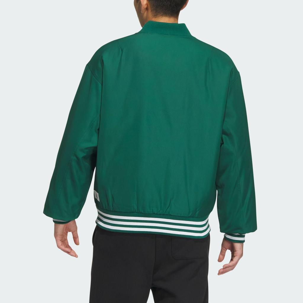 Adidas Casual Baseball Collar Striped Cotton Jacket Men Tops Forest-Green White IZ1601
