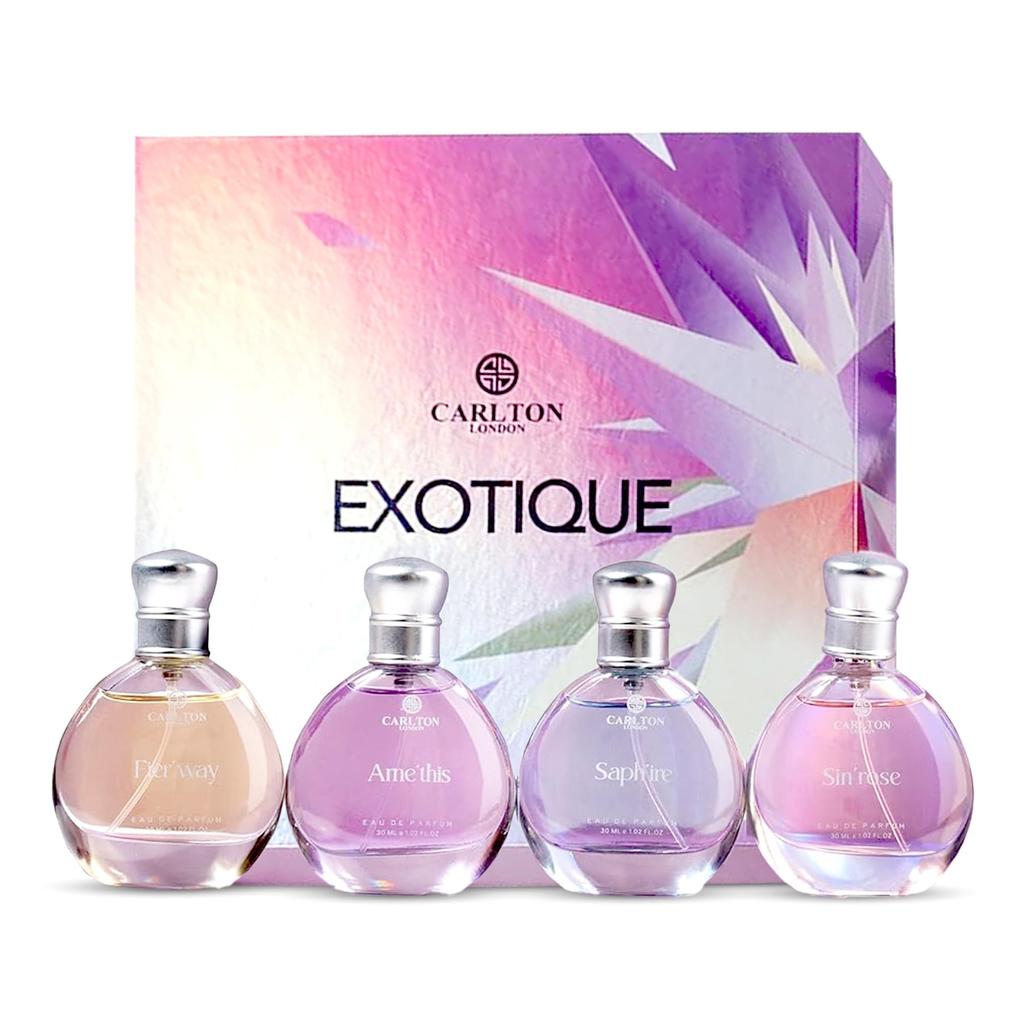 Carlton London Exotique Perfume Gift Set for Women - 4 X 30ml Premium Fragrances with Rose, Orange, Cedar, and Honey Notes, Luxury Perfume Gift Box