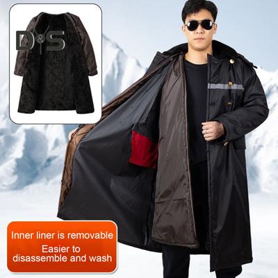 Men Jacket Hooded Long Sleeve Double Breasted Winter Coat Thickened Removable Velvet Lining Windproof Waterproof Mid-length Jacket