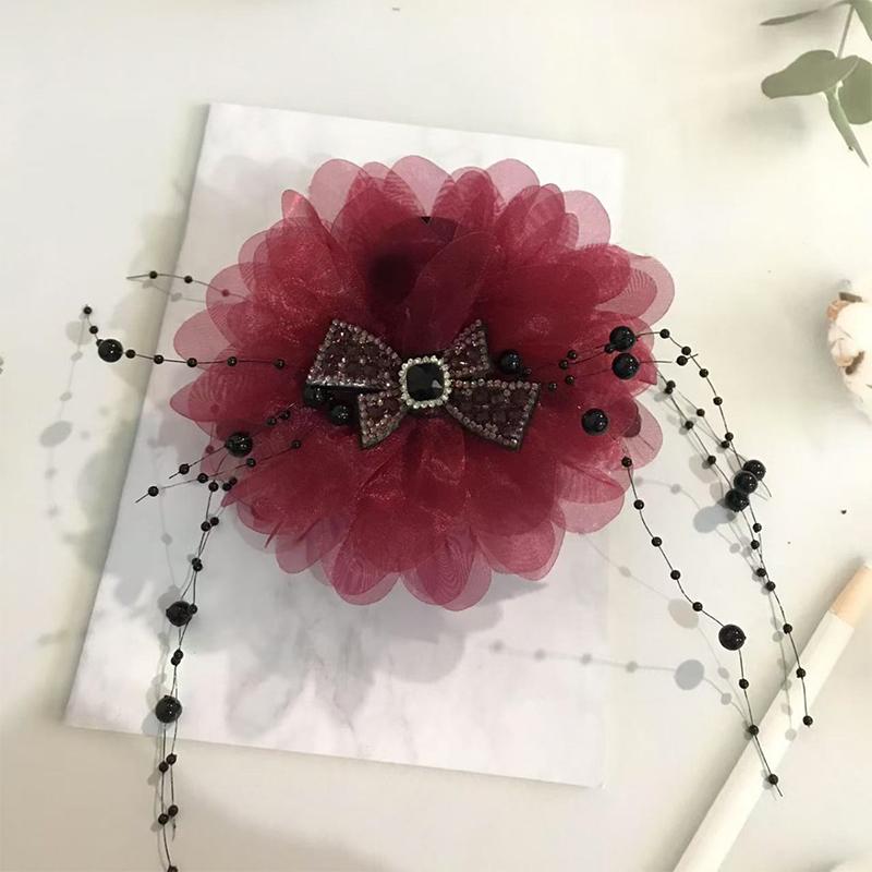 Elegante Netz Pfingstrose Blume Schleife Quaste Haarspange Frauen Pferdeschwanz Haarnadel Kopfschmuck Accessoires