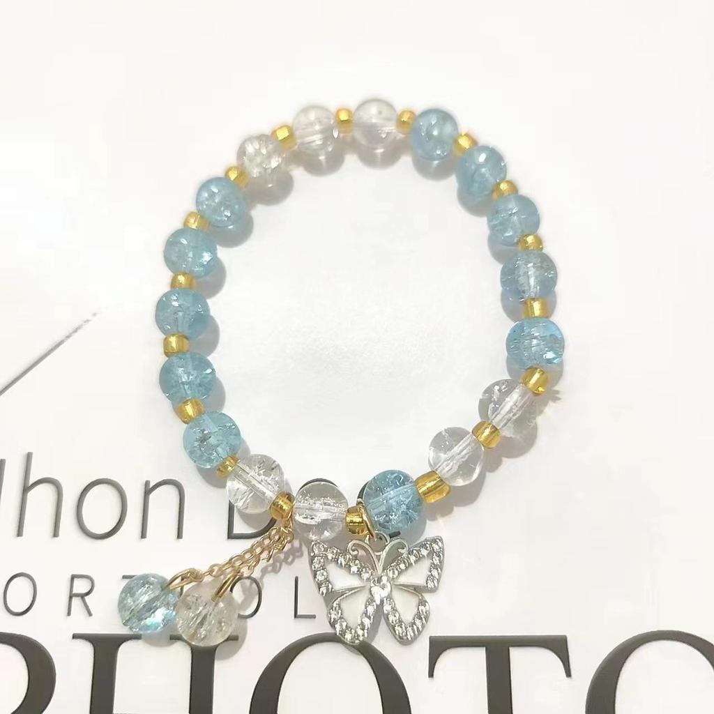 Forest Butterfly Glass Bracelet with Ice-Cracked Flower Beads