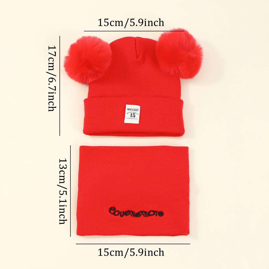 2pcs Winter Baby Hat Scarf Set Toddler Girl Boy Cap Knitted Beanie Fur Ball Cartoon Bear Snow Outfit Infant Accessories