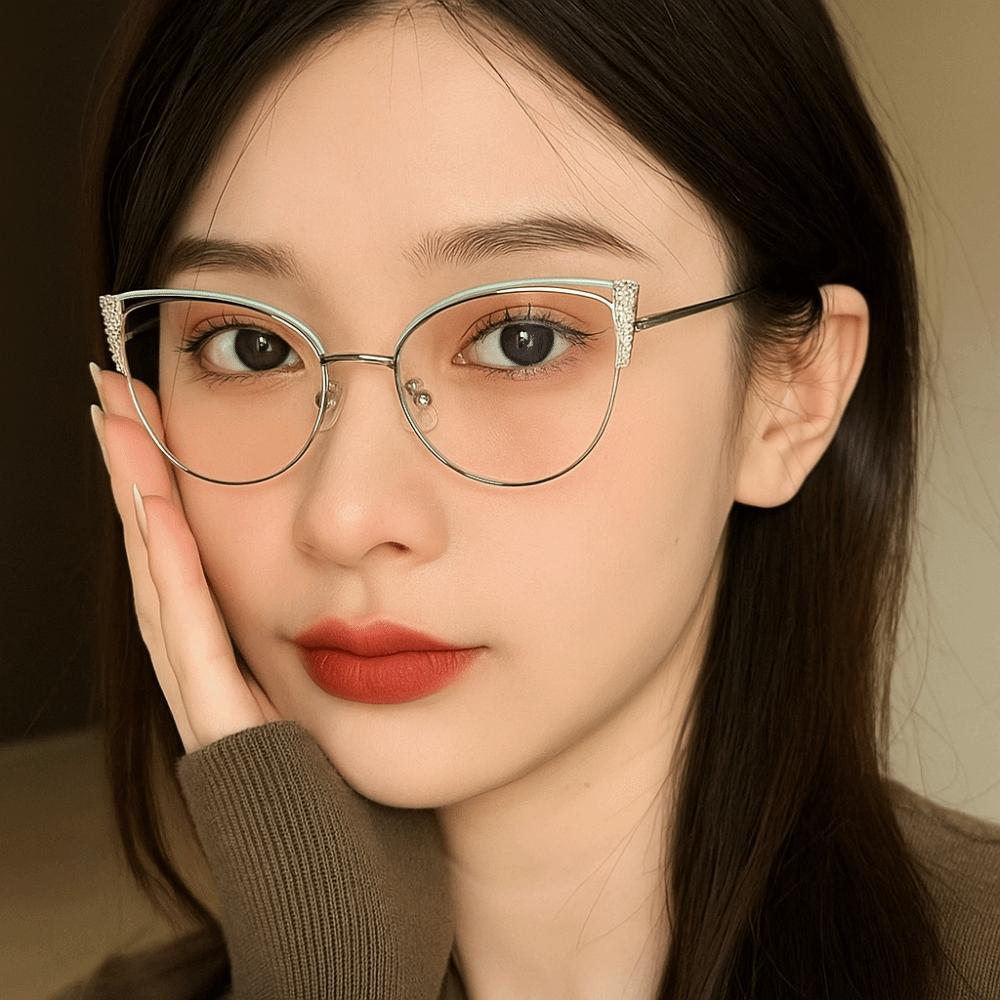 Rhinestone Studded Anti-blue Light Glasses Transparent Computer Eyewear  Student