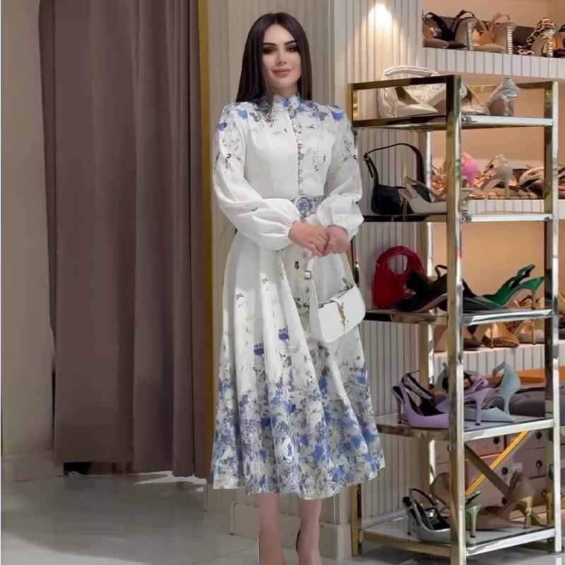 2024 Elegant Autumn European & American Style Long-Sleeved Fashion Print Dress for Women