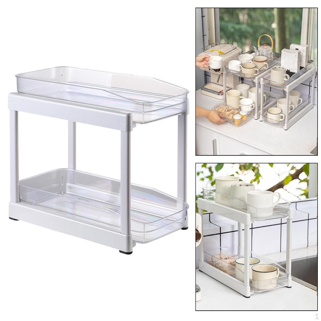 2 Tier Pull Out Drawer Storage Containers under Sink Organizer Stackable