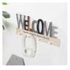 Farmhouse Wall Mount with 4 Metal Hooks, Hanging Rustic Distressed Welcome Sign for Front Door, Decorative Wooden Coat Rack for Home Decor