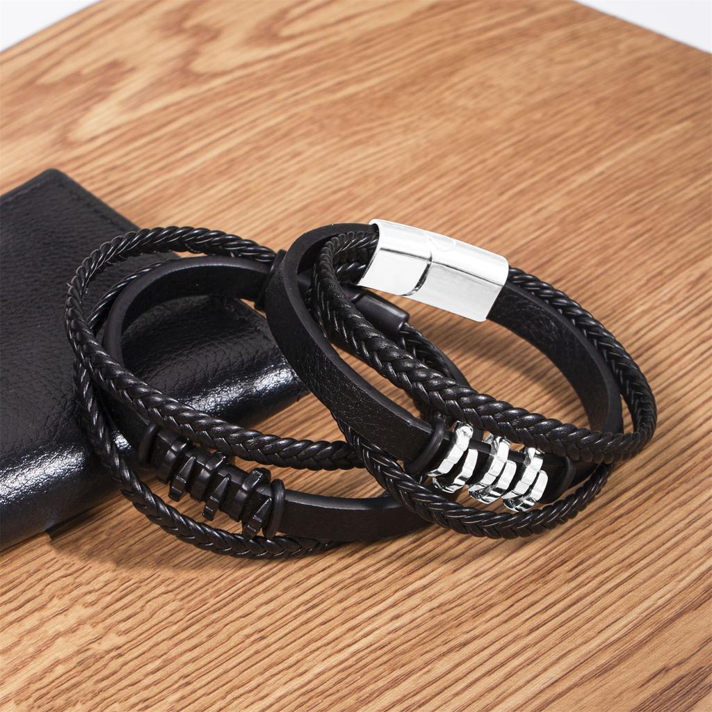 Vintage Alloy Magnetic Clasp Men's Multi-Layer Leather Bracelet Fashion Accessories