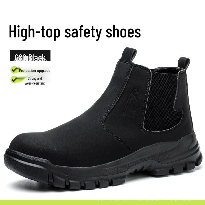 Shein Slip-On High-Top Safety Work Shoes - Microfiber Leather, Water & Wear Resistant, Anti-Smash, Anti-Puncture.