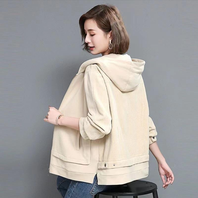 Spring Autumn Hooded Jacket Women's Loose Coat Fashion Korean Casual Cardigan Patchwork Short Outwear