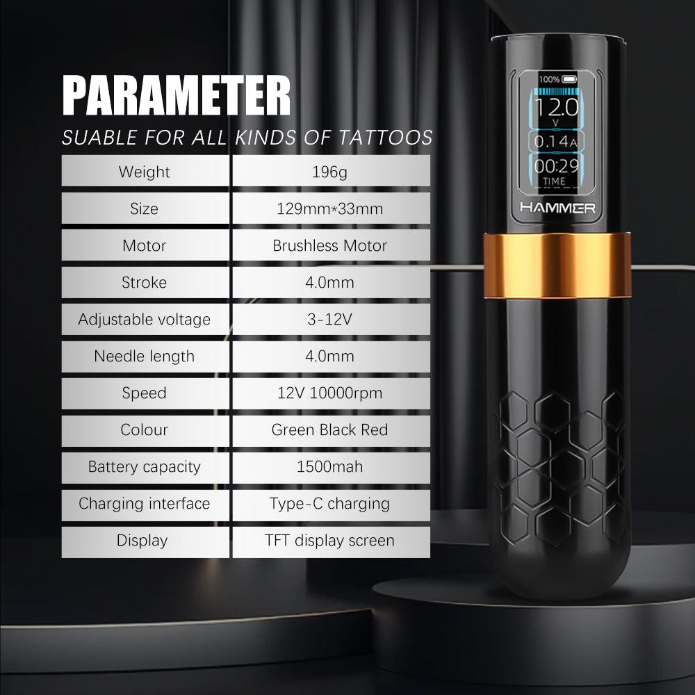 Wireless Tattoo Machine Rotary Pen Powerful Brushless Motor with 4mm Stroke For Tattoo Artists Ring Switch