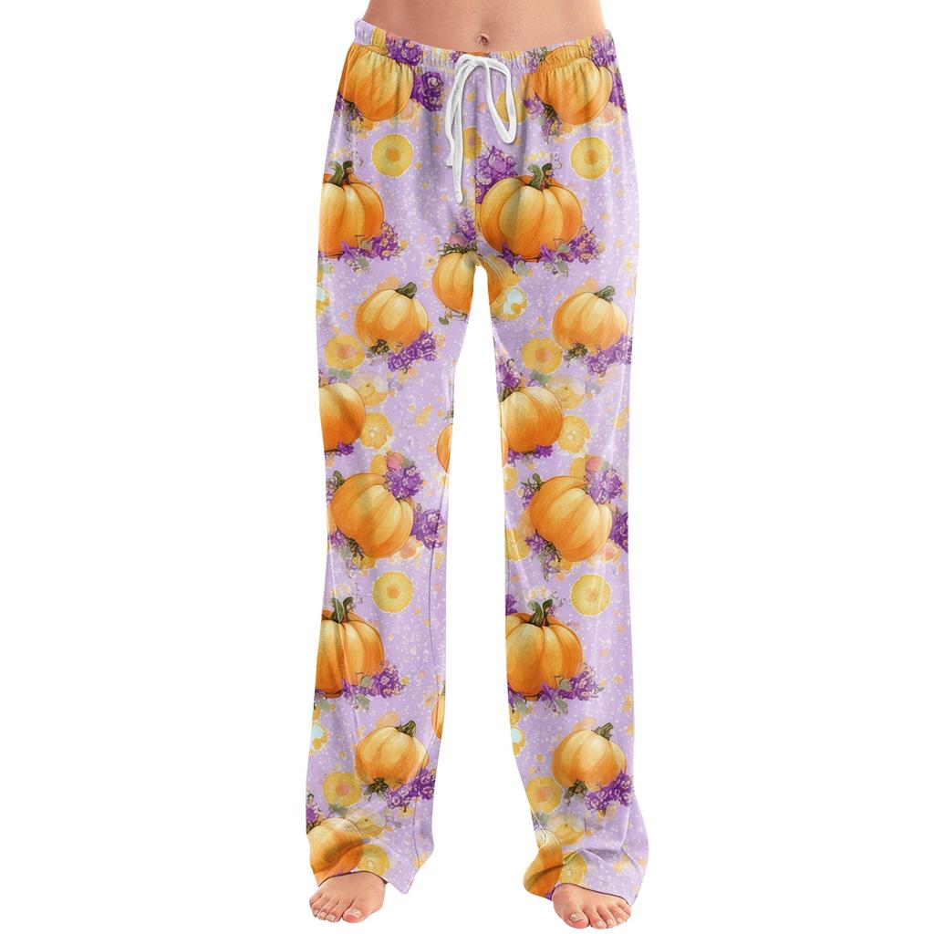 Women's Drawstring Halloween Printed Pants Casual Trousers with Elastic Waist