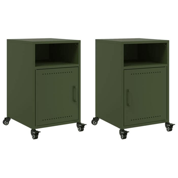 VidaXL Tables de chevet 2 pcs vert olive 36x39x59 cm acier, armoire, meubles de chambre à coucher, support de téléphone, 846725