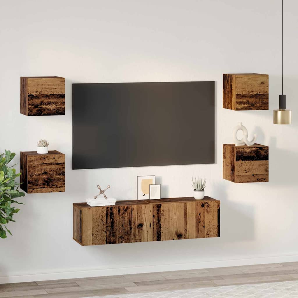 Wall Mounted TV Cabinet Set 6 pcs Reclaimed Wood Effect Wood Based Panel