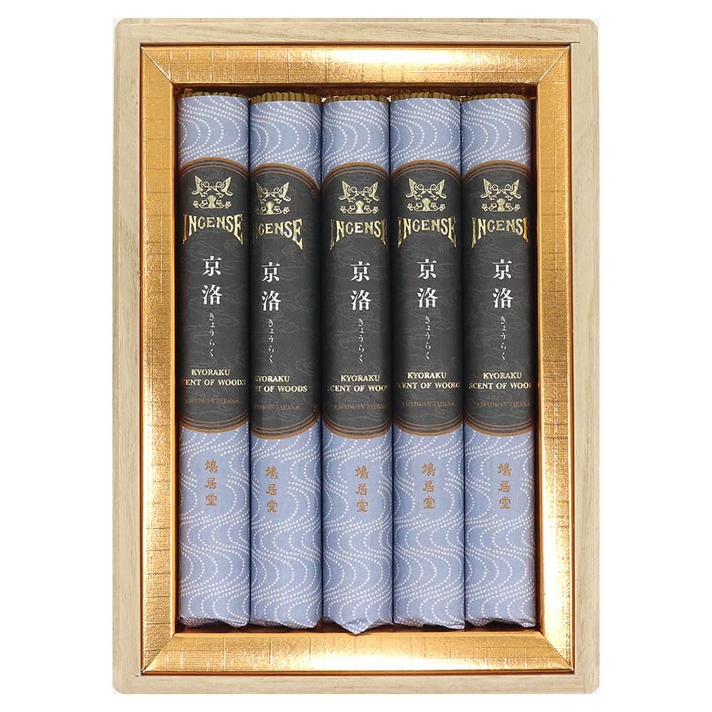Kyukodo Incense, Gift Incense, Kyo-Raku, 5 sticks, Sandalwood Scent, Paulownia Wood Box