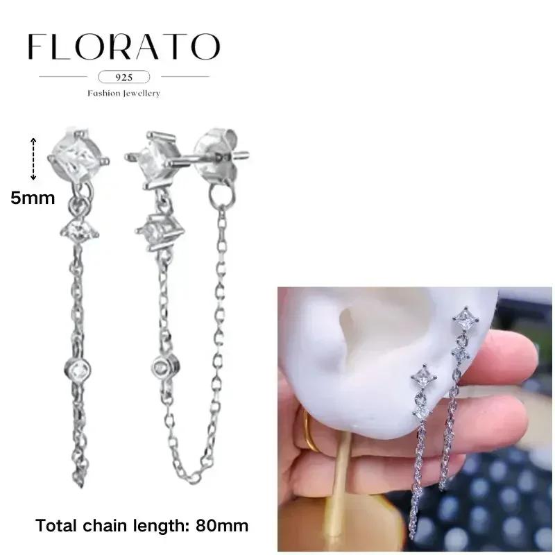 FLORATO 925 Silver Earrings Chain Tassel Pendant Earrings Zircon Silver Earrings for Women Trend Luxury Wedding Jewelry