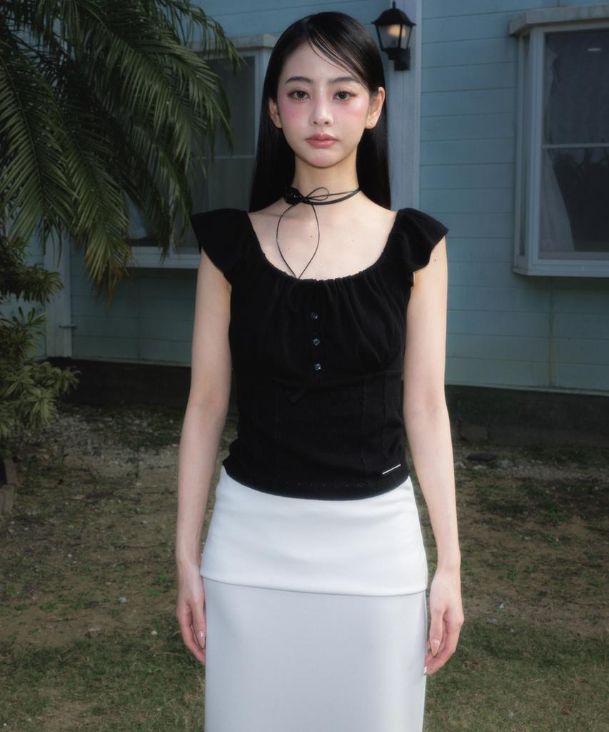 Rose Franz Folding Waist Maxi Long Skirt [Ivory]