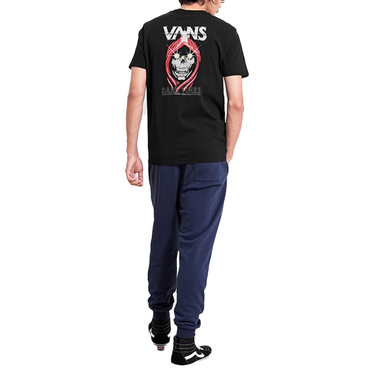 Vans T-shirty Męskie Czarne Okrągły Dekolt Umiarkowany Prosty Krój VN0A4MLVBLK