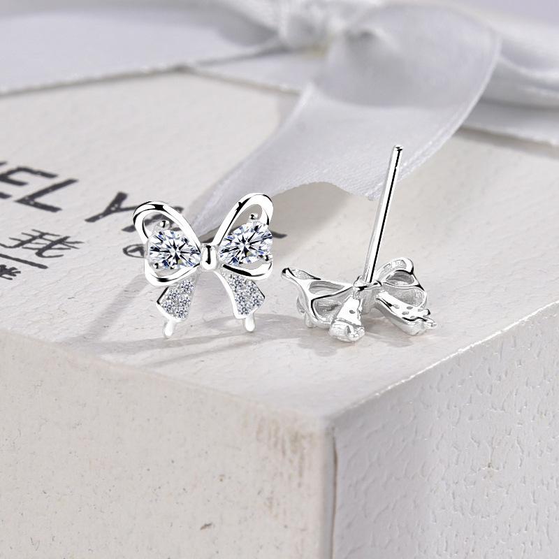 Elegant 925 Sterling Silver Bow Earrings for Women - Light Luxury & Unique Style 925 Silver