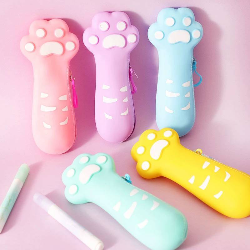 Creative Cat Paw Silicone Pencil Case For Kids School Supplies Storage Organizer