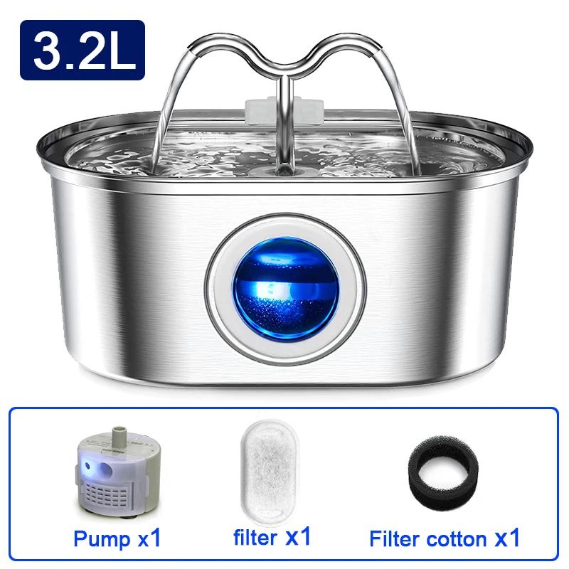 Automatic Cat Fountain with Water Level Window,Stainless Steel Cat Water Fountain Quiet Pump Water Dispenser for Multiple Pets