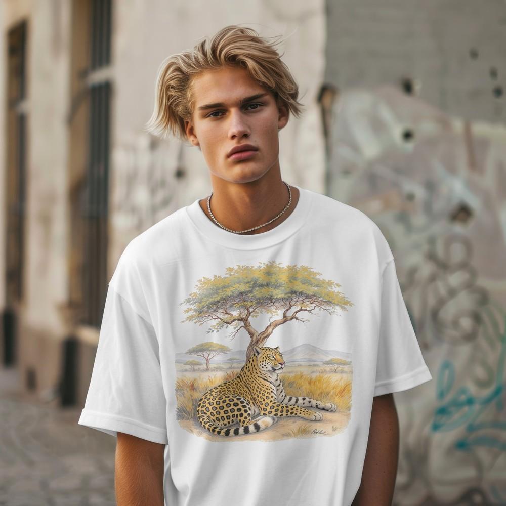 

Leopard Sitting By Tree In African Savanna Unisex Tee, Watercolor Savanna Tee XL