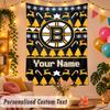 Boston Bruins Personalized Wall Tapestry Custom Name Text Polyester Hanging Decor Home Room