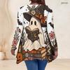 Women Plus Size V Neck Long Sleeve Halloween Raccoon Pumpkin Printed Asymmetric Hem Top