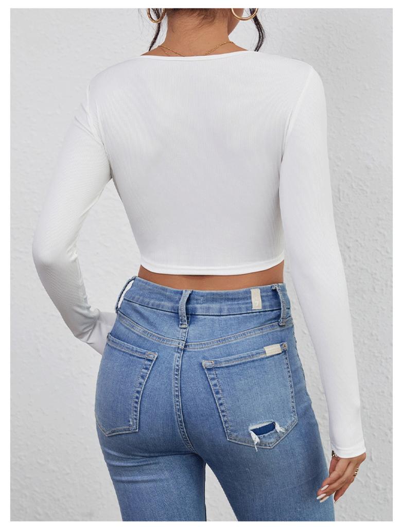 Damen Crop Top Mit Spitzenbesatz - Y2K Style, Glockenärmel