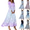 Rochie Maxi A-Line Casual de Plajă pentru Femei cu Mâneci 3/4, Decolteu în V și Imprimeu Floral