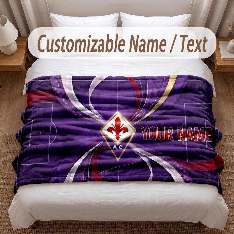 Fiorentina FC Printed Flannel Blanket Custom Name Text Soft Warm Throw For Bedroom Holiday Gift