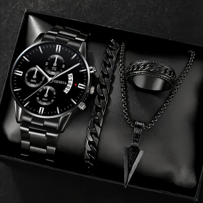 Watch Men's Set Gift Dial with Calendar Steel Belt Men's Watch Business Luminous Watch