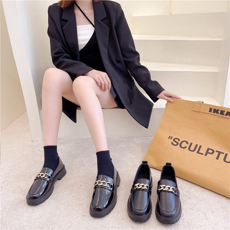 One Pedal Women's Shoes Small Leather Shoes Women's British Style Platform Spring and Autumn Loafers In One Pedal Four Seasons Single Shoes