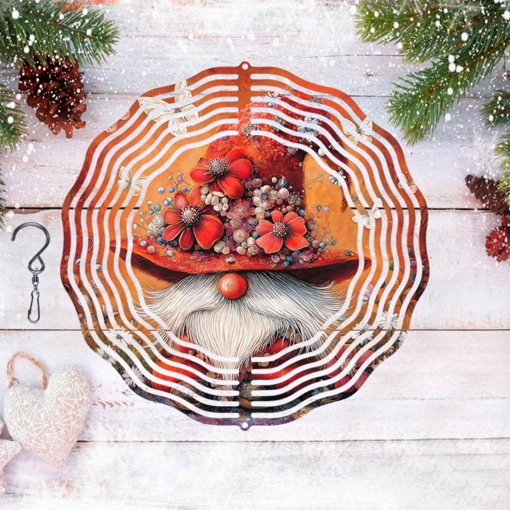 Whimsical Gnome Wind Spinner with Red Hat and Butterfly Flower Cluster Vibrant Metal Garden Decor Dancing Outdoor Hanging Ornament