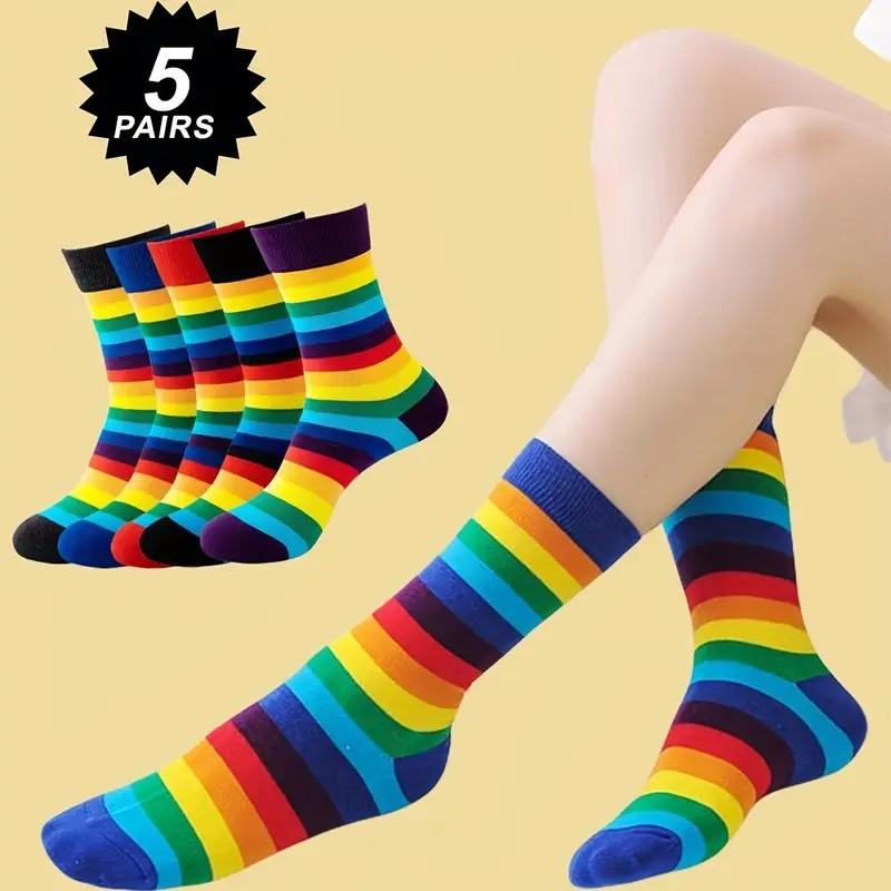Halloween Socks Pure Cotton Rainbow Striped Socks Women's Summer Deodorant Knee Stockings Dance Socks