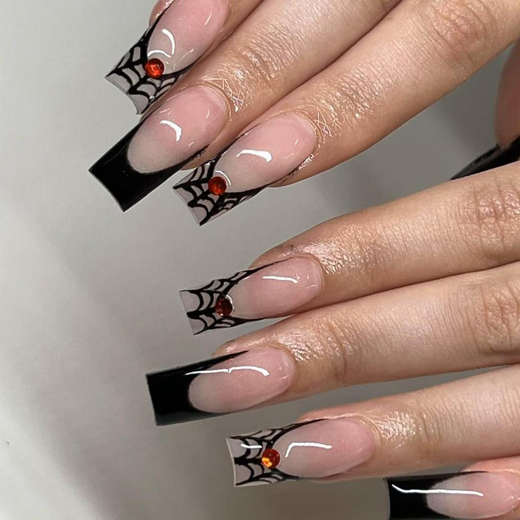 Hot Halloween Wearable Nails: Spiderweb, Heart, Rhinestone, Ghost, Stars & Moon Designs, Removable Fake Nails