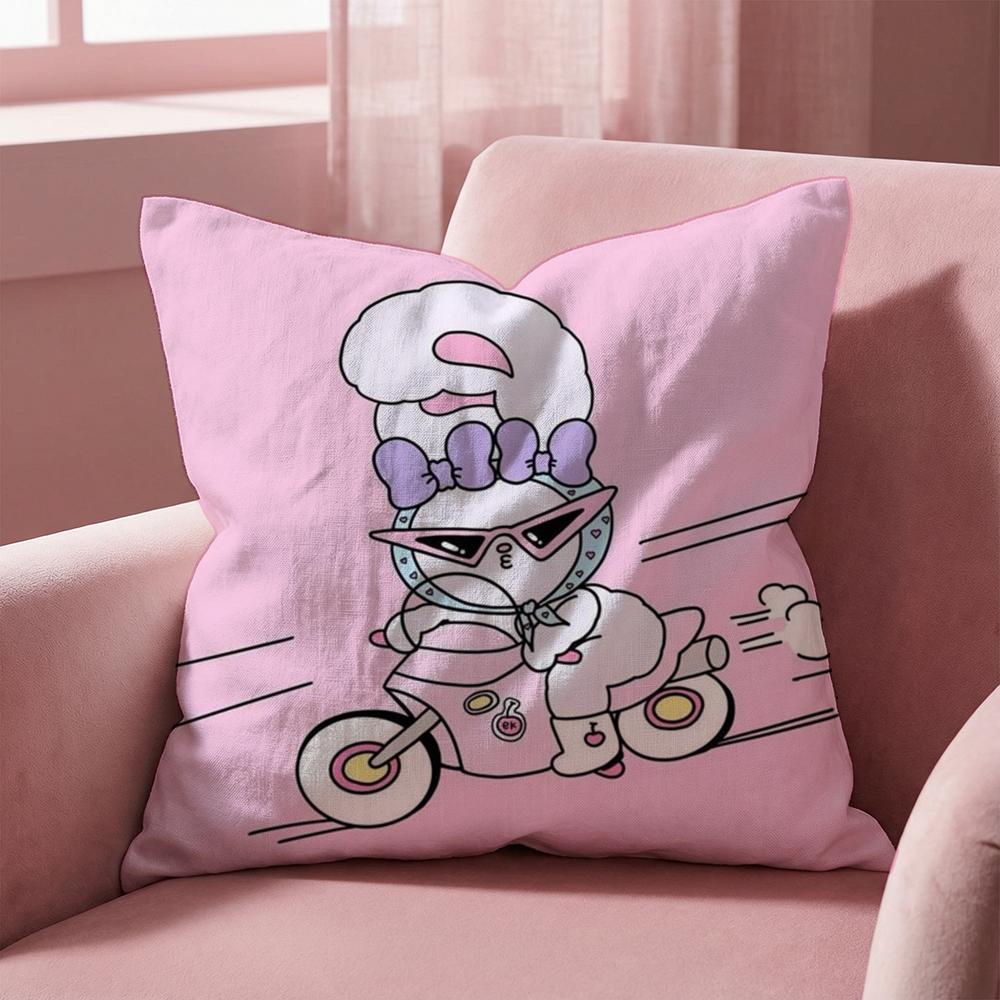 Cute E-Esther Bunny Pink Cushion Cover Multi-Scene Pillow Cover for Home & Car - Reversible, Soft & Durable for Daily Use