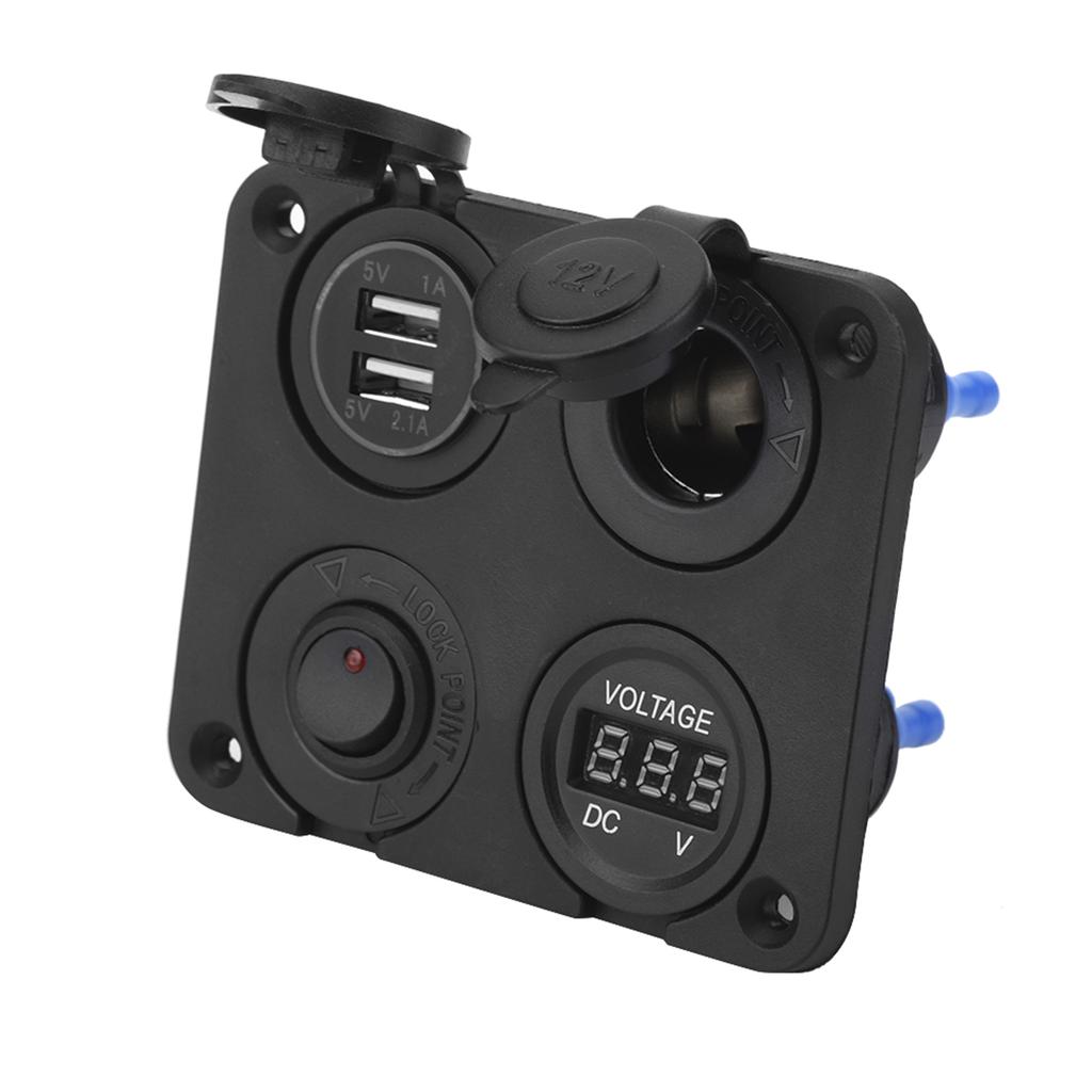 12V 4 Gang LED Toggle Switch Panel Cigarette Lighter Voltmeter Dual USB 4.2A for Car Boat Red