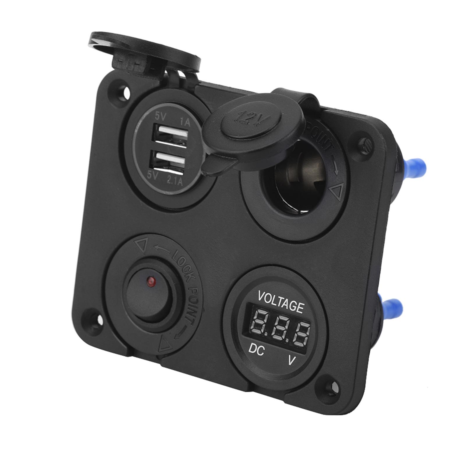 

12V 4 Gang LED Toggle Switch Panel Cigarette Lighter Voltmeter Dual USB 4.2A for Car Boat Red красный