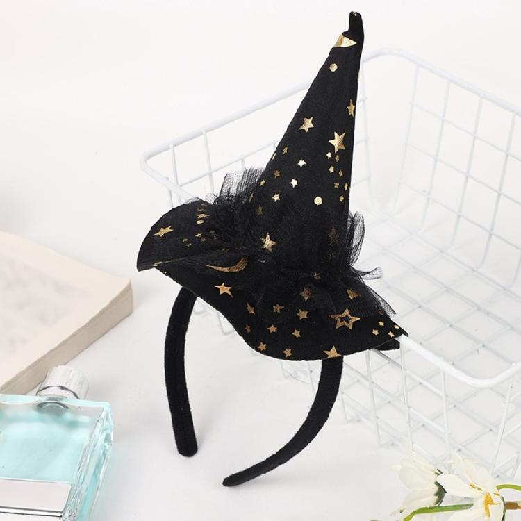 Festival Halloween Witch Hat Hairband with Mesh for Women Men Cosplay Spiderwebs Wizard Caps Headband Costume Accessory