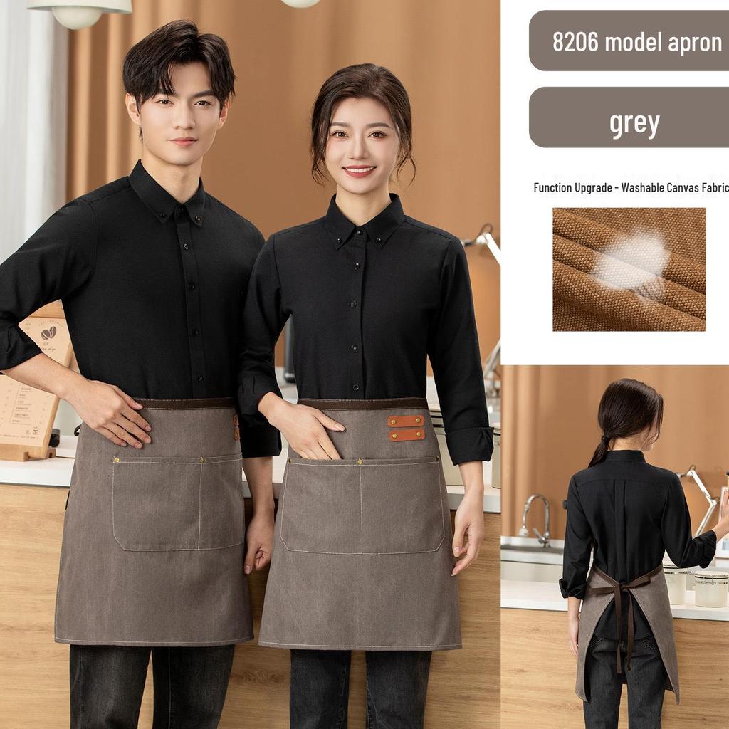 Unisex Black Half Apron - Korean Style Denim for Bar & Cafe Workers