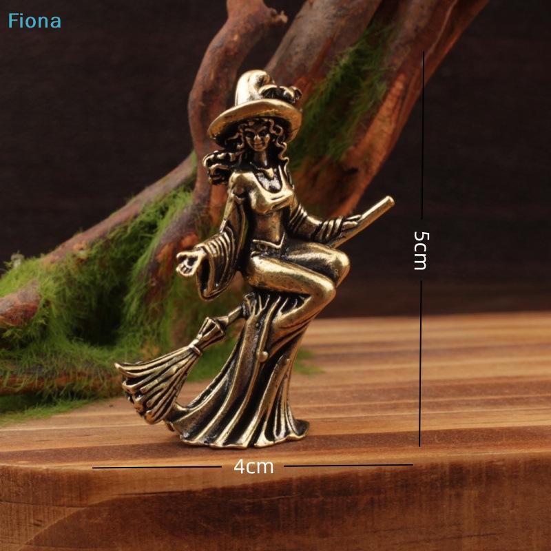 Vintage Brass Witch On Broom Figurine,Magic Moon Witch Ornament Home Decor Statue