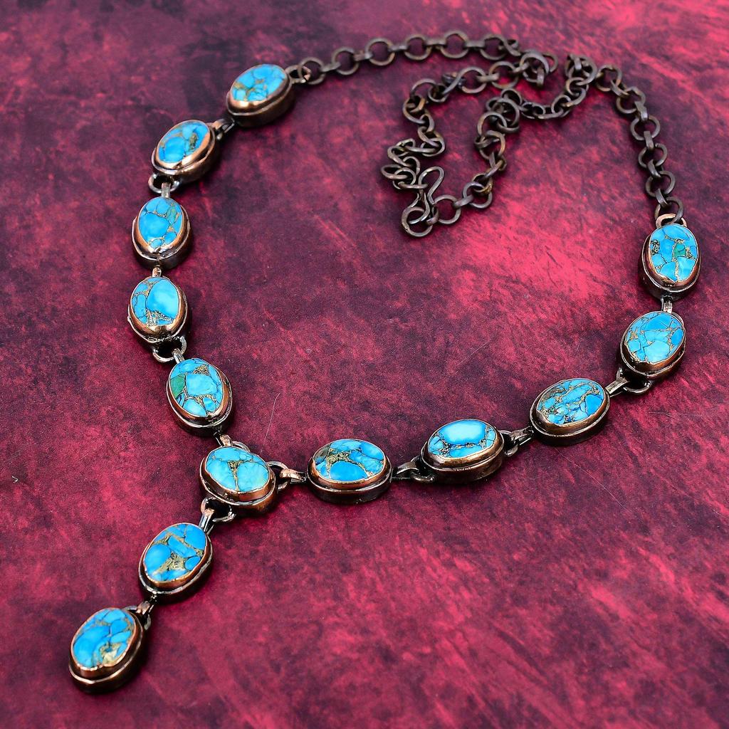 Collar de Turquesa Azul Cobre Joyería de Cobre Electroformada Collar Ajustable