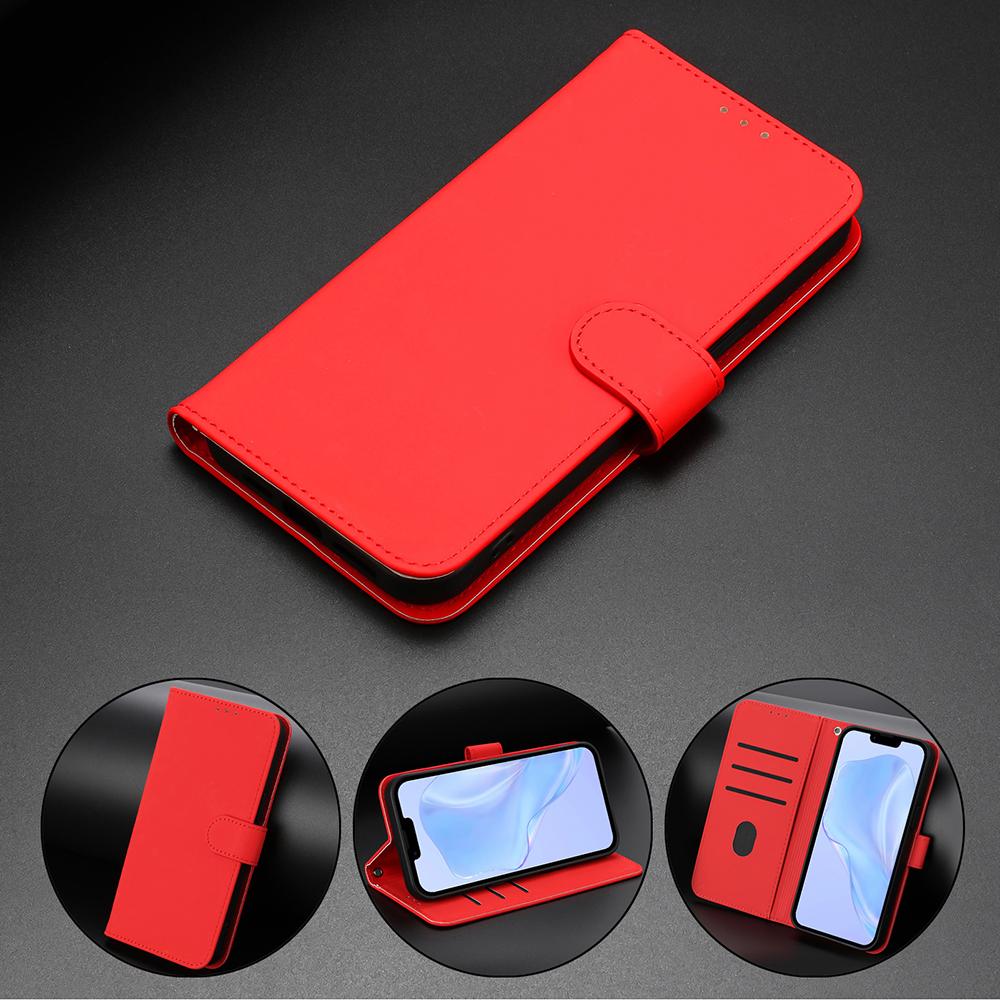 Solid Color Wallet Case for iPhone 16E 13 12 Mini 11 Pro Max XR SE 6 6S 7 8 Shockproof Kickstand Card Holder Strap Phone Cover