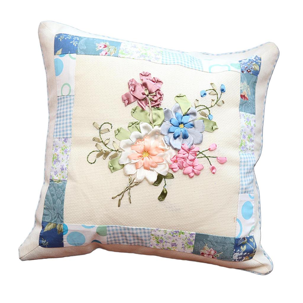 Embroidery Pillow Covers Kit Sewing Craft Floral Pattern for Wedding Bedroom Option 1