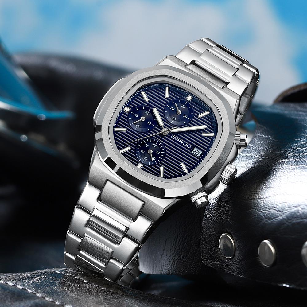 Herrenuhren, luxuriöse, sportliche Chronographen-Armbanduhren für Herren, Quarz-Edelstahlband, Uhr mit Leuchtzeigern