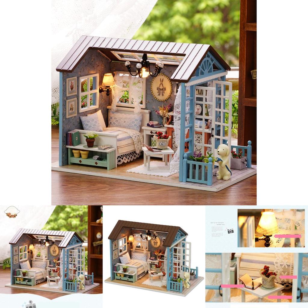 Exquisite Doll Miniature Wooden House Studio Kit With Led Lights And Furniture